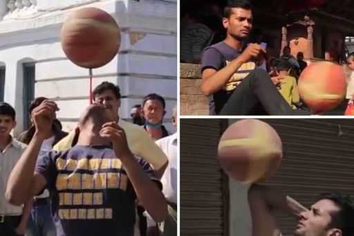 Парень из Катманду виртуозно вращает баскетбольный мяч на разных частях тела (видео)