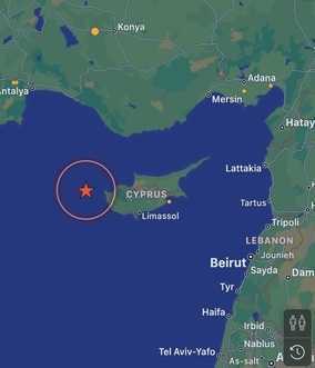Ощущение землетрясения на Кипре в Ливане, регион