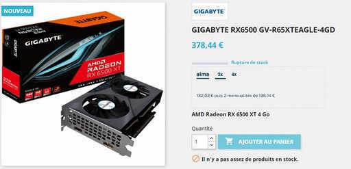 Prices for Radeon RX 6500XT video cards in French stores are twice as high as those recommended by the manufacturer