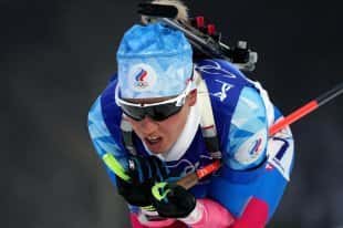 Sprinttävling i skidskytte för män vid OS i Peking. Uppkopplad