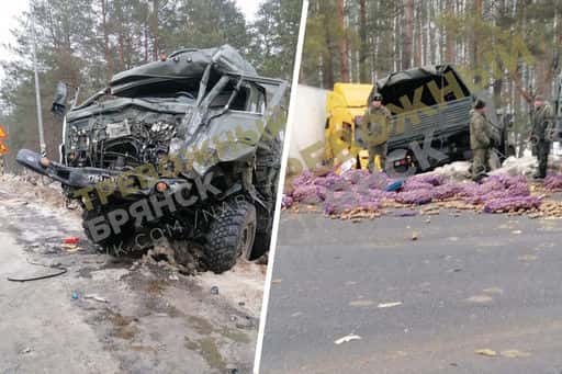 Militaire vrachtwagen betrokken bij een ongeval in de regio Bryansk