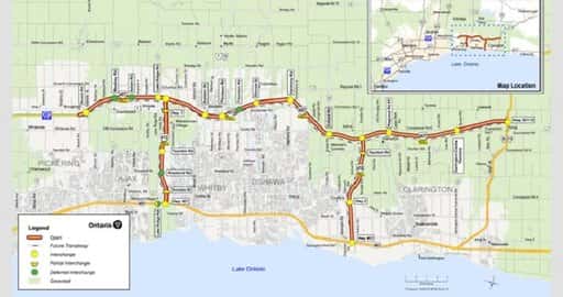 Канада — Онтарио отменяет плату за проезд по автомагистралям 412 и 418 в регионе Дарем с апреля