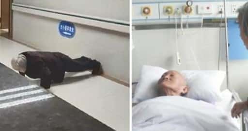 Видео показывает, как китайская бабушка отжимается, чтобы оставаться сильной для больного мужа