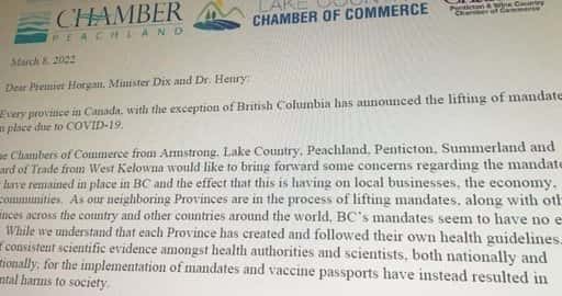 Canada - 6 Okanagan kamers van koophandel doen een beroep op B.C. om vaccinmandaten te beëindigen