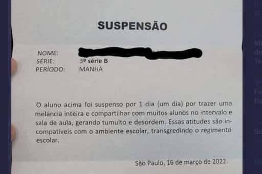 Un étudiant suspendu à cause d'une pastèque dans une école de l'est de SP devient viral sur Internet