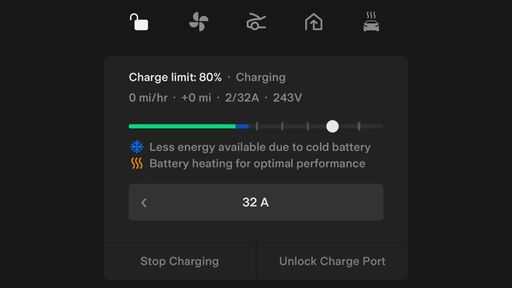 Tesla's proprietary app now shows how much battery capacity is lost due to frost