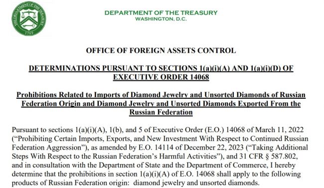 Aus Karat: USA verbieten Import von Diamanten aus Russland