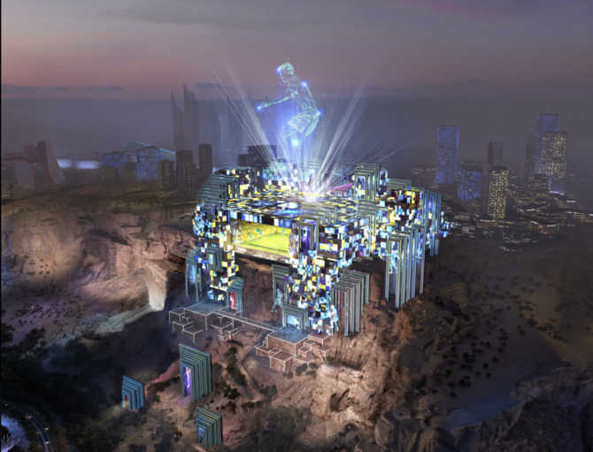 Futuristischer Entwurf für das neue Prinz-Mohammed-bin-Salman-Stadion in Qiddiya