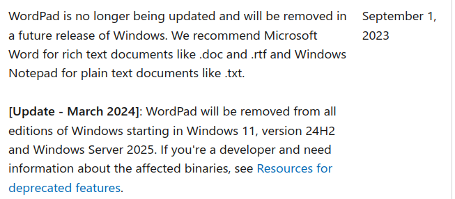 Microsoft will ship Windows 11 24H2 and Windows Server 2025 without WordPad